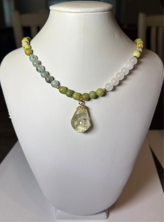 Citrine, Milky Quartz, Serpentine & Sesame Jasper Necklace