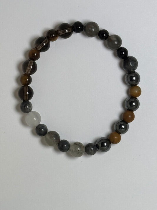 Tiger’s eye, Obsidian, wood Jasper, Quartz & Hematite Bracelet