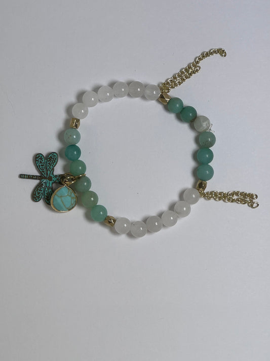 Milky Quartz & Green Chalcedony Bracelet